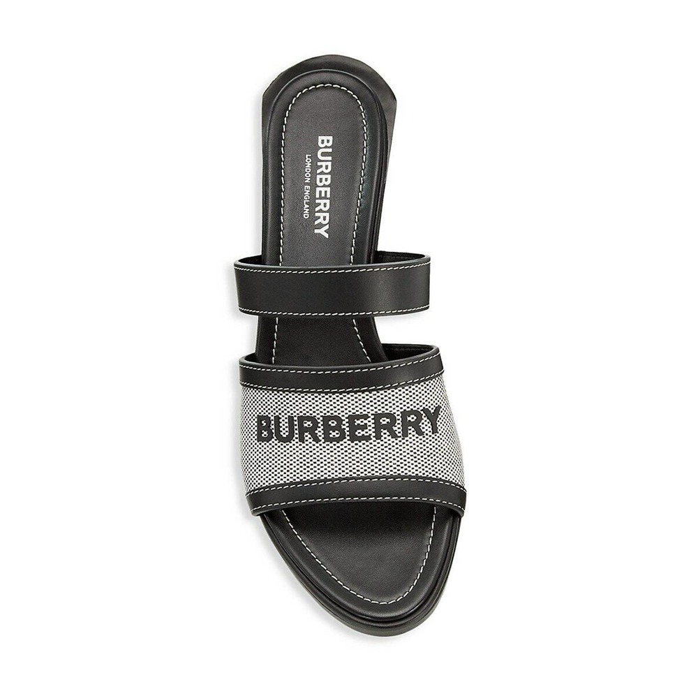 NIB BURBERRY HONOUR BLACK LEATHER LOGO SLIDE SANDALS MULE PUMPS 38 ITALY $690 - Picture 7 of 12